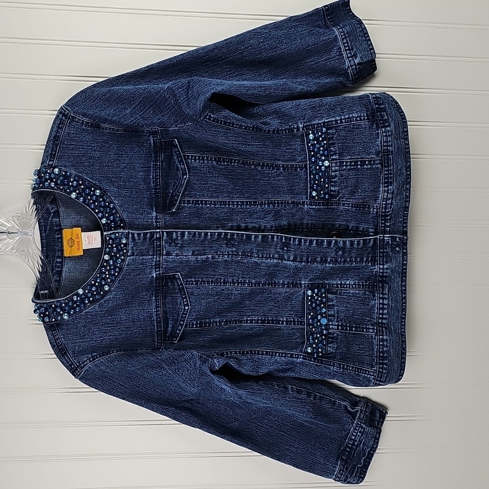 Ruby Rd. Ladies Denim Jacket with Beaded Accents sz 8
